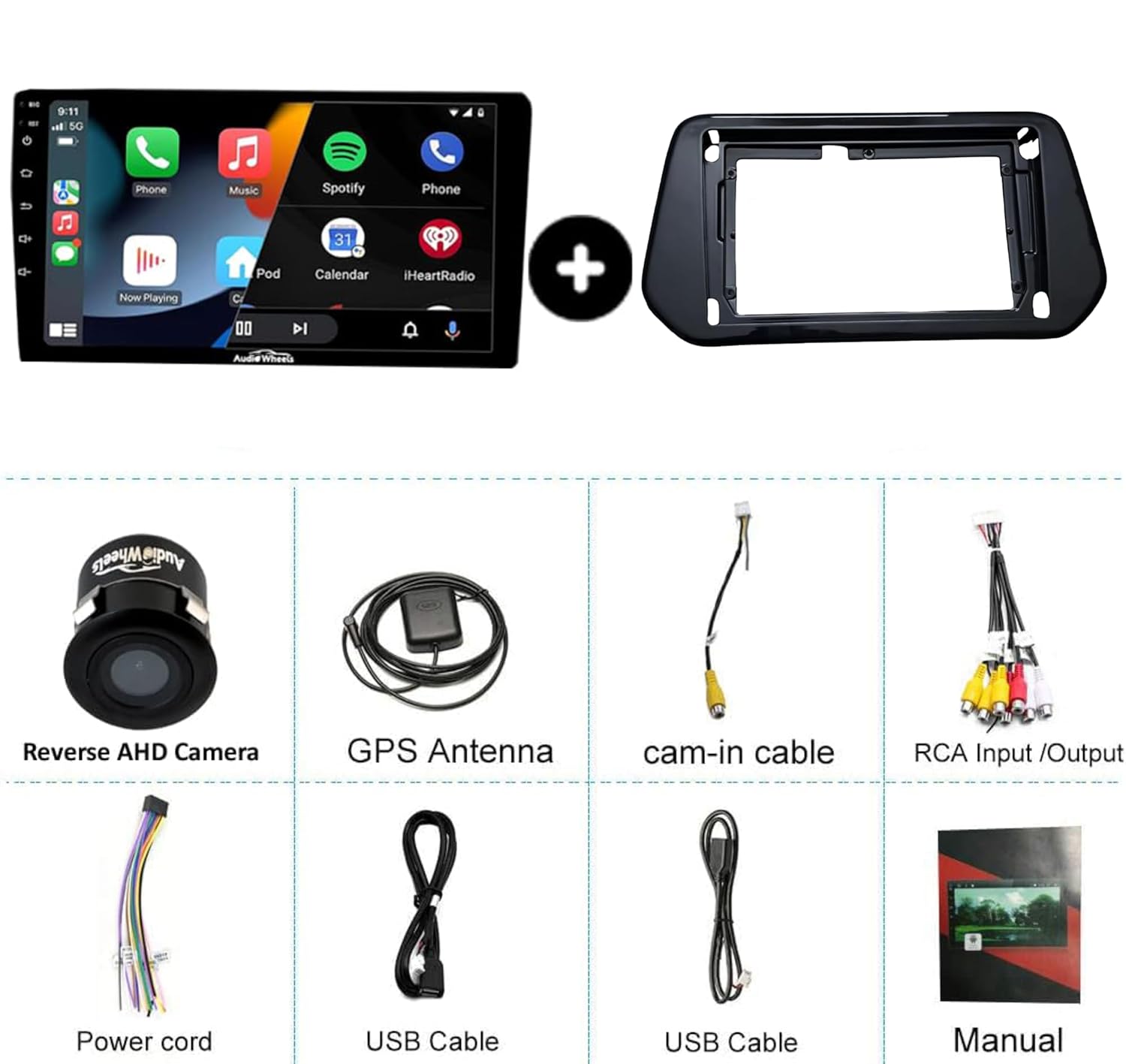 Audio Wheels (Maruti Grand Vitara 2022 9-Inch 1280P IPS Android 2/32 Car Display with Gorilla Glass - Double Din Car Stereo, Android 13,+ AHD Camera & Dashboard Frame (Maruti Grand Vitara 2022+)