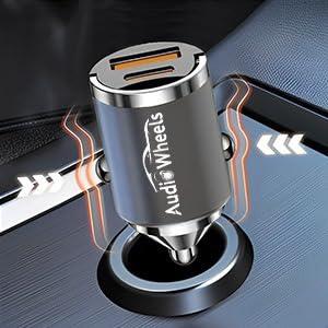 Audio Wheels 130W Dual Port QC-100W & PD-30W Mini Metal Car Mobile USB-C Fast Charger Socket Lighter LED Indicator,Fast Charging Adapter for All Smartphones, Tablets & More - Audio Wheels