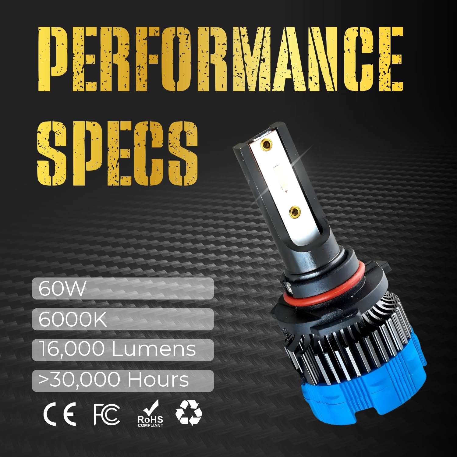 Audio Wheels 9005 60W Car Led Headlight Bulbs,16,000 Lumens Super Bright LED Headlight Conversion Kit for Cars 6000K Cool White Quick Installation Halogen Replacement, (9005-60W)