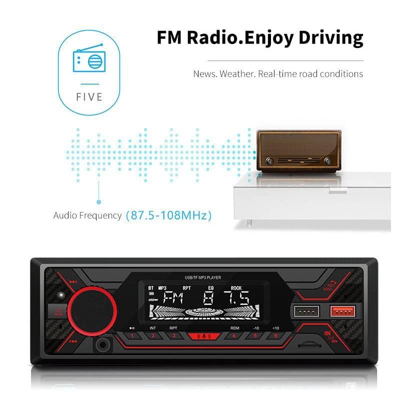 Audio Wheels Car Radio Bluetooth Single DIN Car Stereo Audio, MP3 Player Car Stereo 1 DIN with Bluetooth Handsfree/FM/Dual USB/TF/AUX/EQ/Quick Charge, with Wireless Remote Control (S-720)