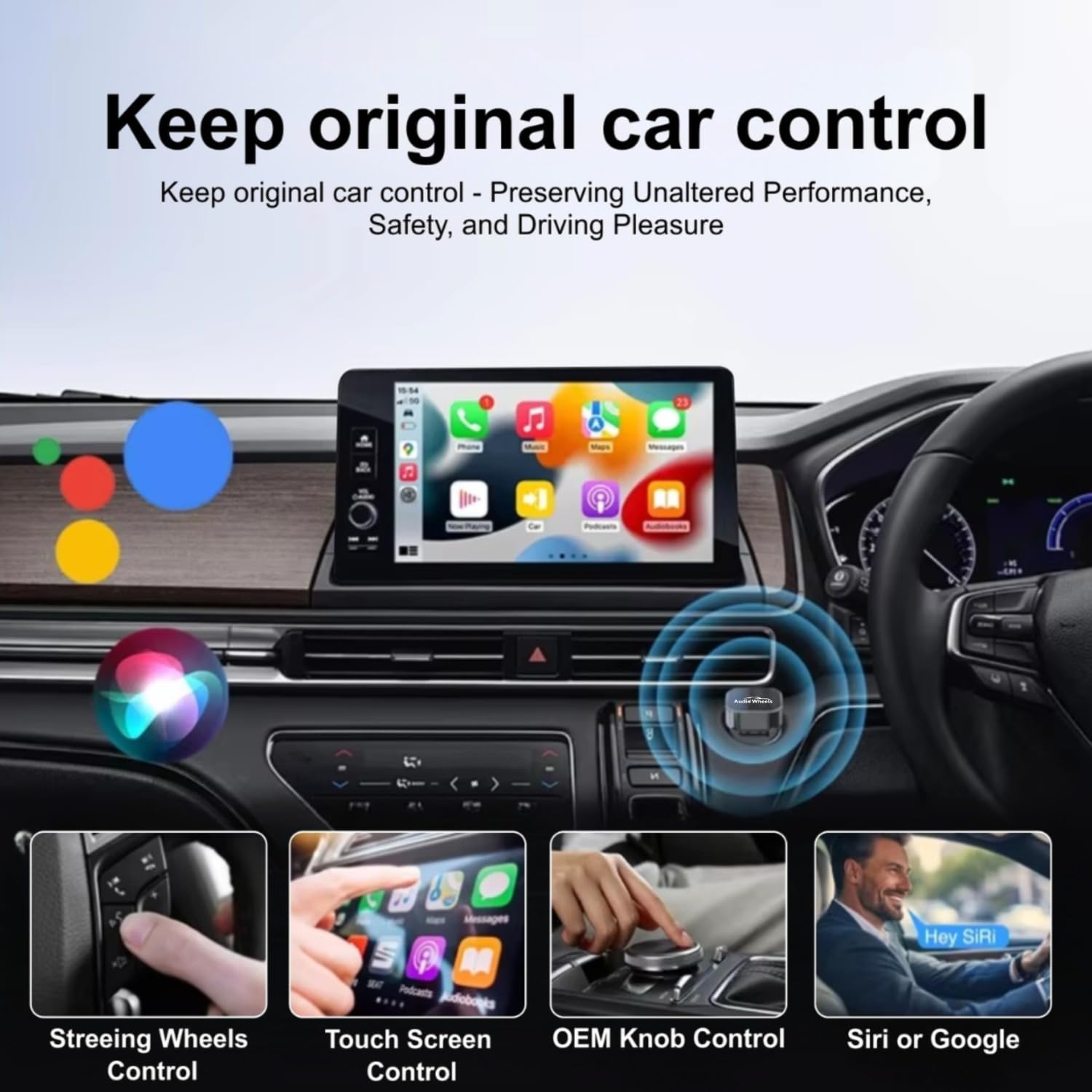 Audio Wheels Turbo Dock Wireless Car Play Adapter – Wireless Android Auto Adapter for Seamless Music Streaming & Hands-Free Calling with Plug & Play USB Receiver for Cars & Home Systems