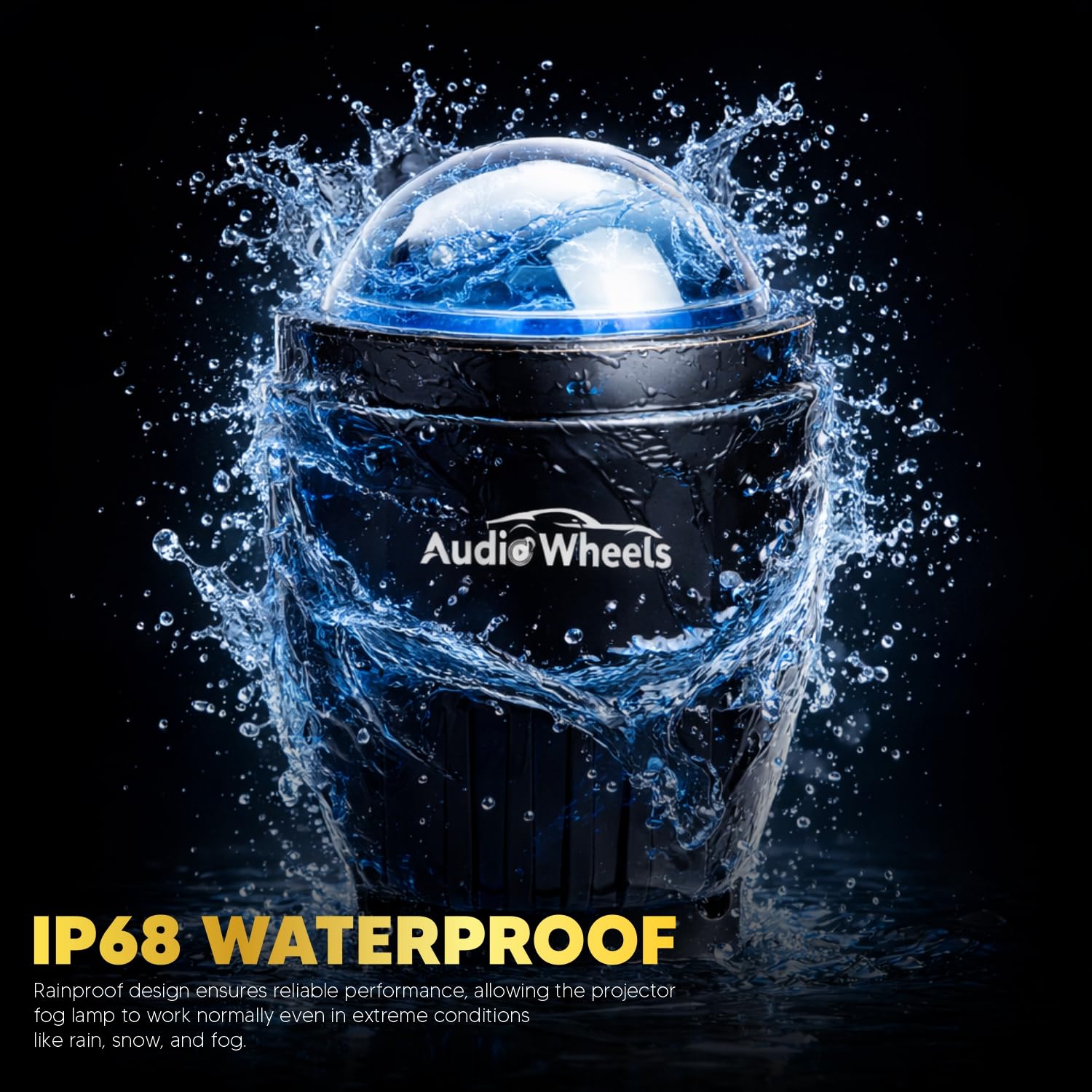 Audio Wheels 3 Inch LED Projector Fog Lamp | 200W High Brightness | 15000 Lumens | 1200m Beam | Adjustable Color Temperature | App Control | Premium Aluminium Body | IP68 Waterproof | 1 Year Warranty