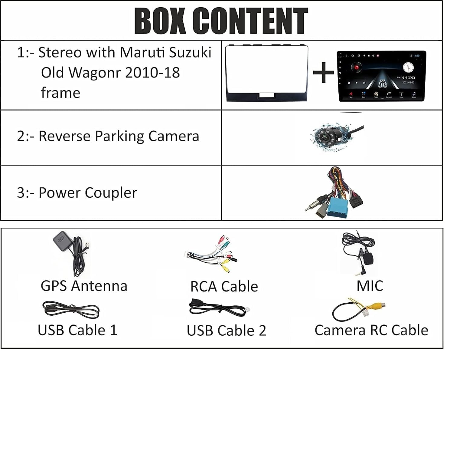 Audio Wheels Maruti WagonR-2016 9-Inch 1280P IPS Android 2/32 Car Display with Gorilla Glass - Double Din Car Stereo, Android 13,+ AHD Camera & Dashboard Frame (Maruti WagonR)