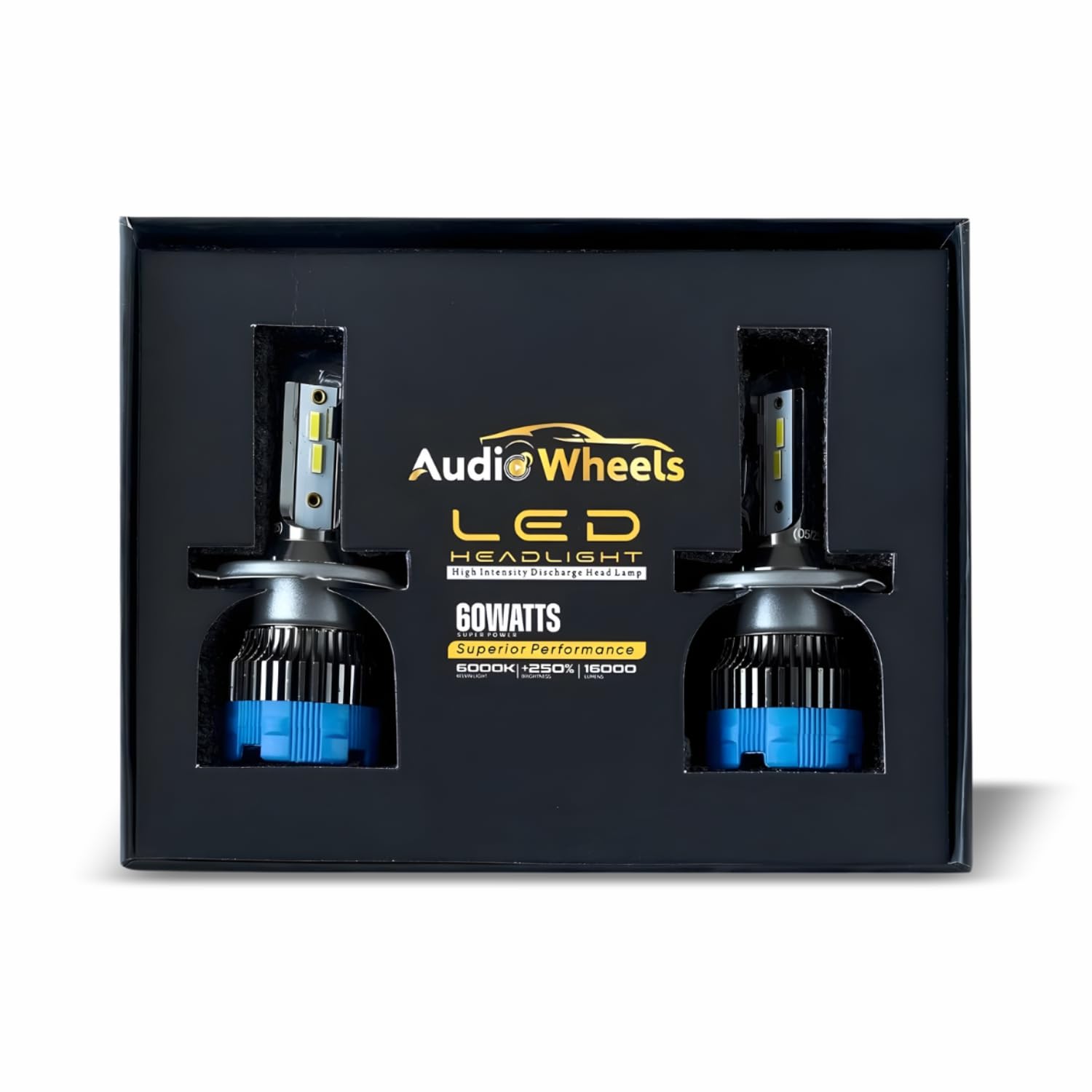 Audio Wheels H4/H19 60W LED Headlight Bulb for Car  6000K Cool White Projector - Compatible Upgrade  Night Eye Style Plug & Play LED Bulb