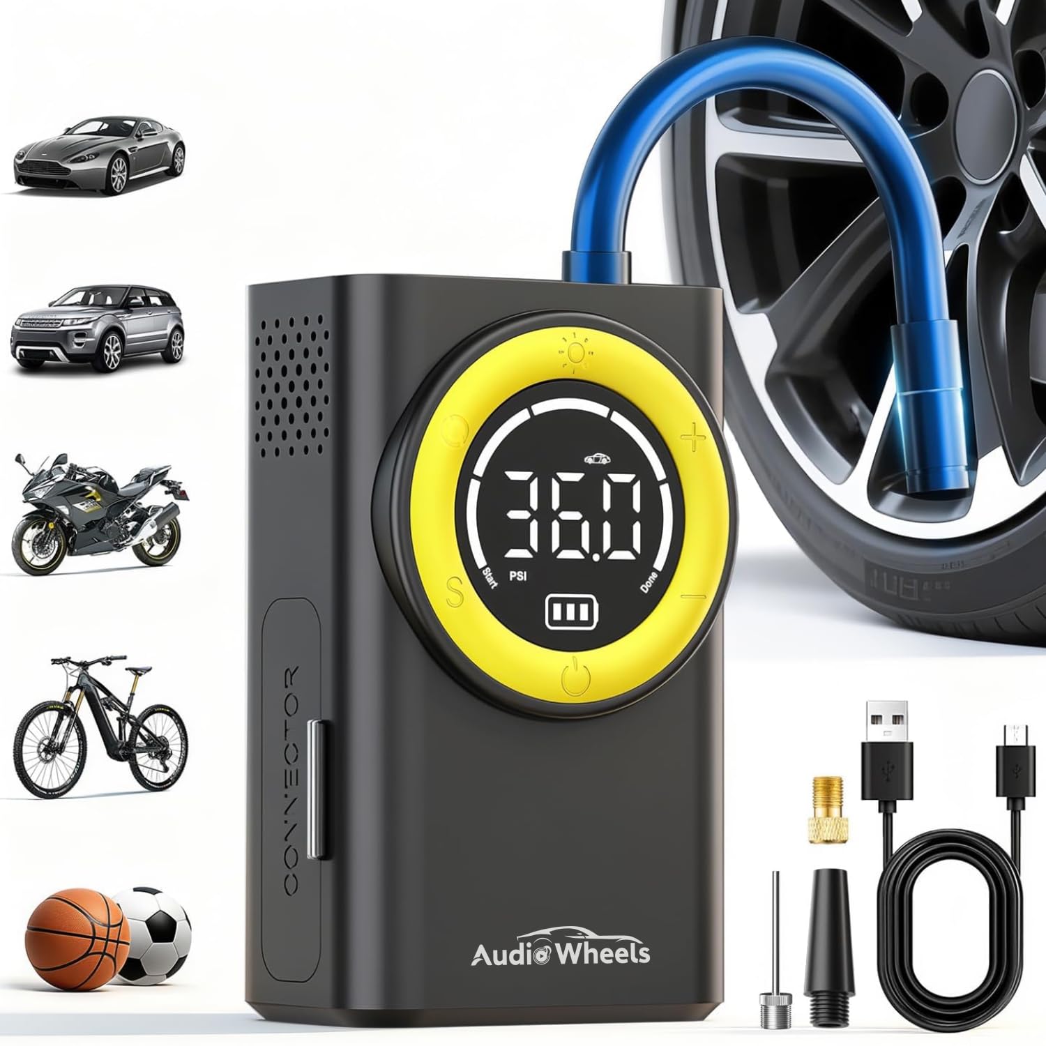 Audio Wheels Digital wireless Tyre inflator for car, BIke and SUVs