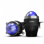 Black audio equipment with blue lights on a white background

