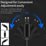 Black multi-port charging cable with adjustable design on a dark background

