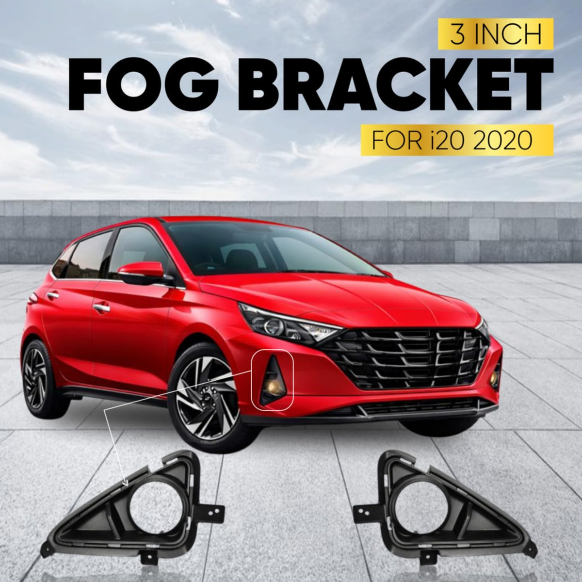 Red car with fog bracket for Hyundai i20 2020