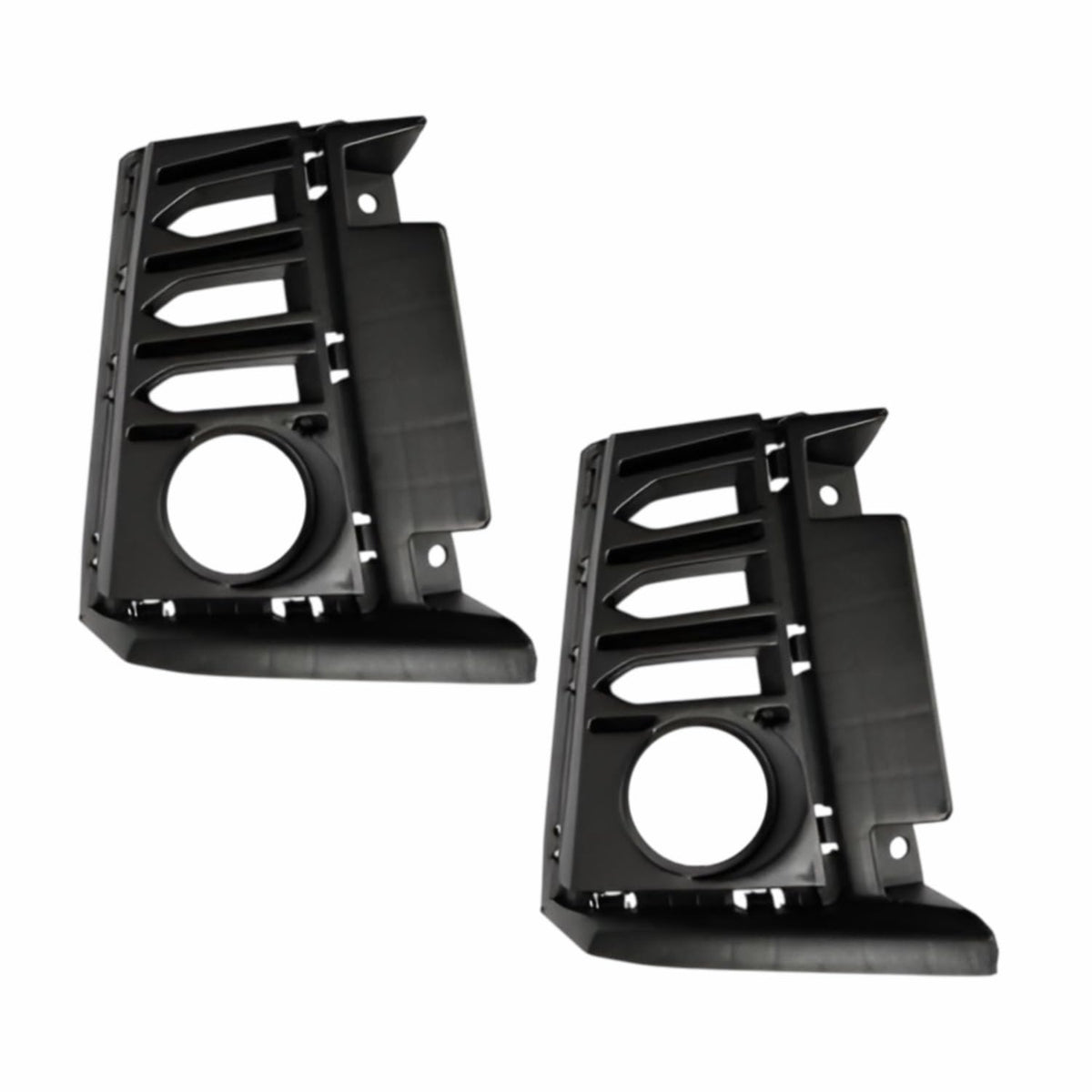 Two black plastic brackets on a white background

