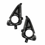 Two black triangular car fog light covers on a white background

