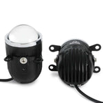 Two motorcycle lights with Audio Wheels branding on a white background

