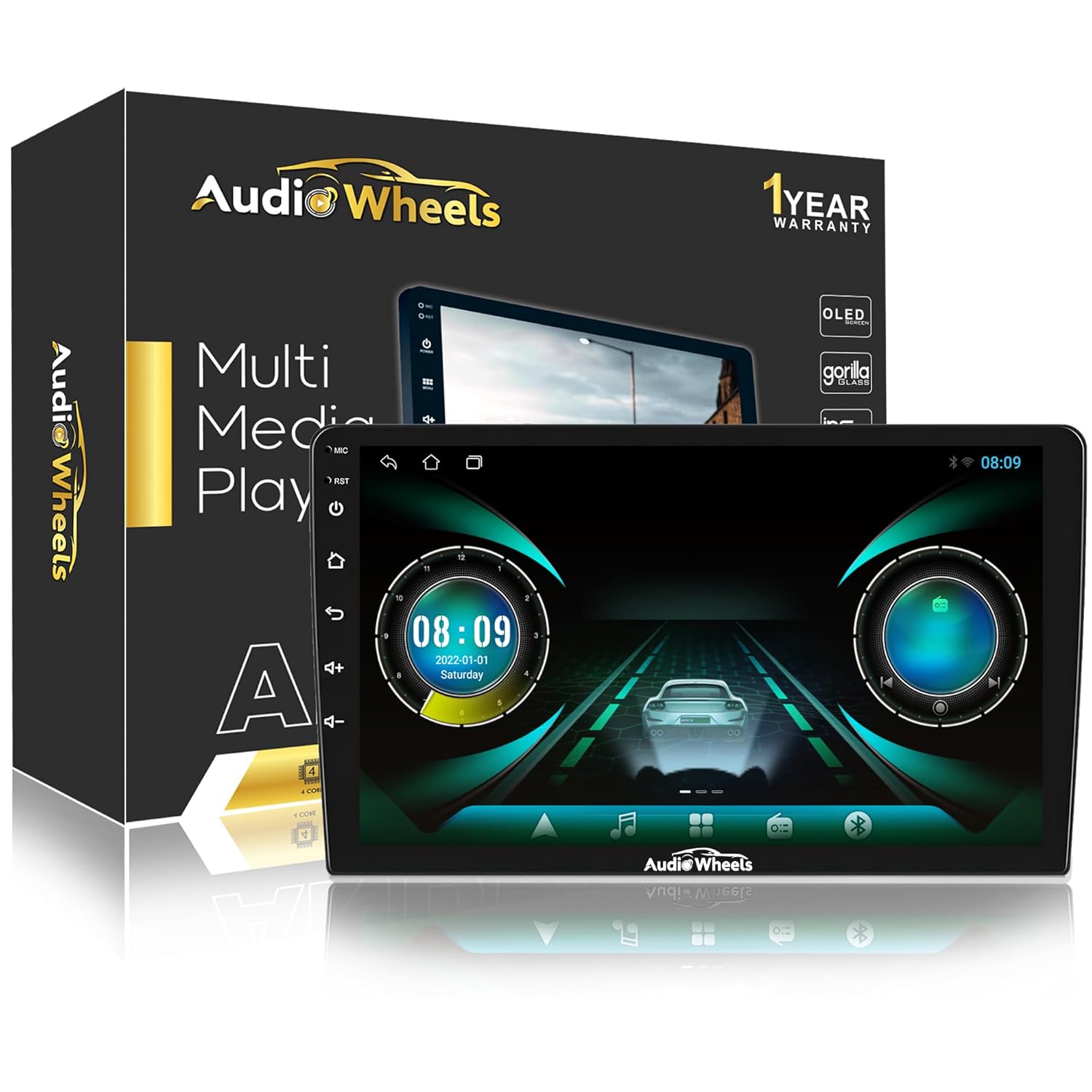 Audio Wheels 9 Inch Double DIN Android 12 Car Stereo GPS WiFi Mirror Link AHD Camera