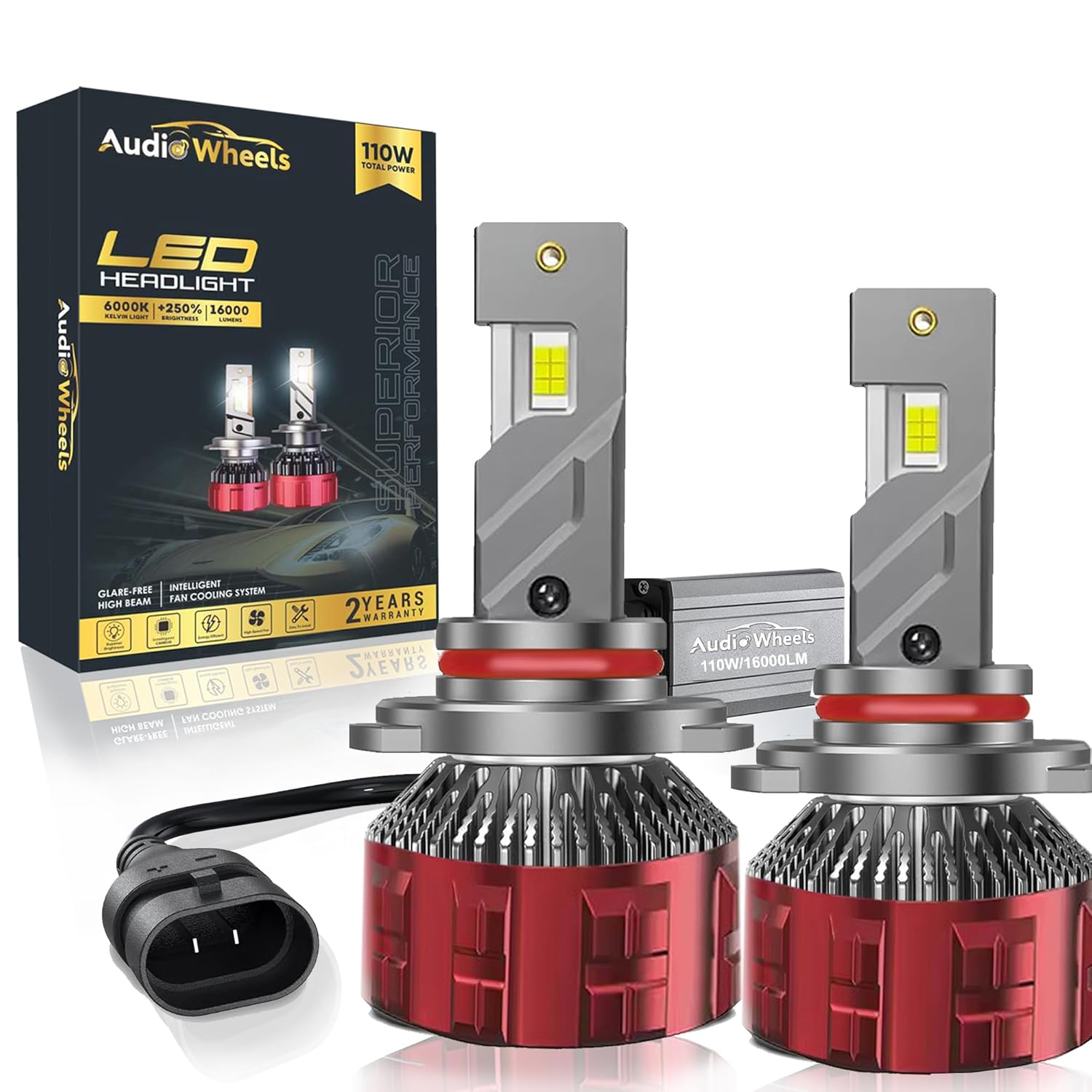 Audio Wheels 9005 HB3 110W LED Headlight Bulbs 16000LM 6000K Cool White Pack of 2
