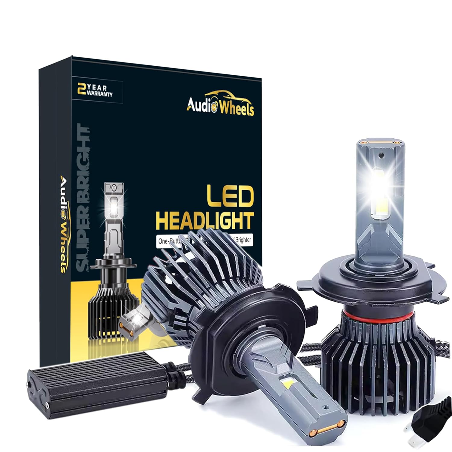 Audio Wheels H4 110W LED Headlight Bulbs 16000LM 6000K Cool White Halogen Replacement Set of 2