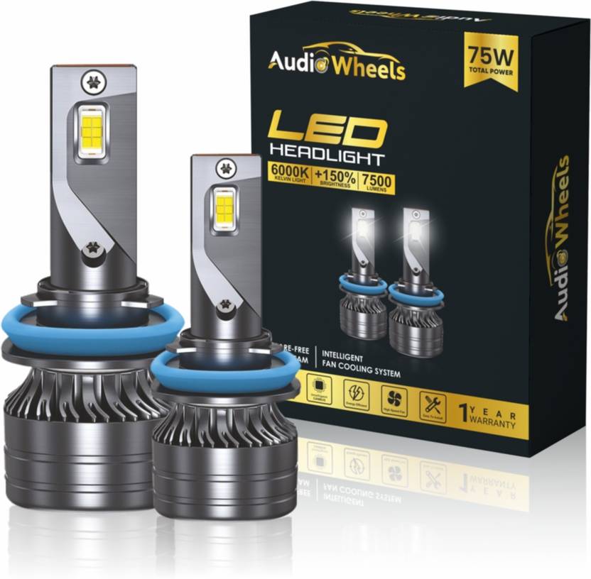 Audio Wheels H8 H11 75W LED Headlight Bulbs 6000K Cool White Ford Honda Volkswagen Maruti Suzuki