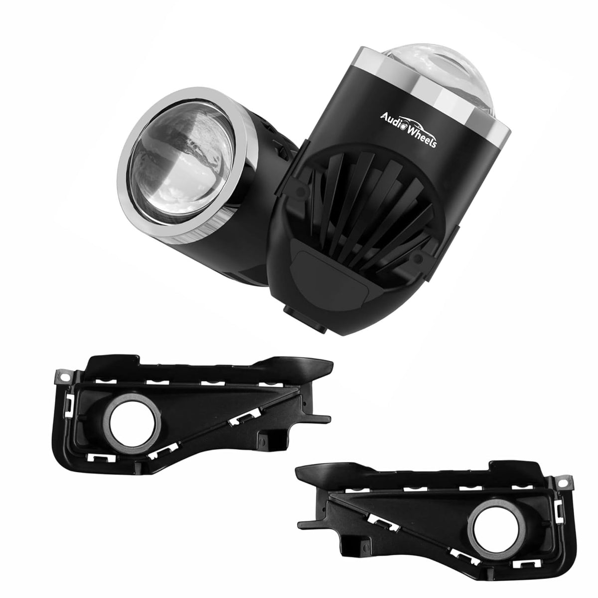 Two black automotive light assemblies with 'Audiye Wheels' branding on a white background.

